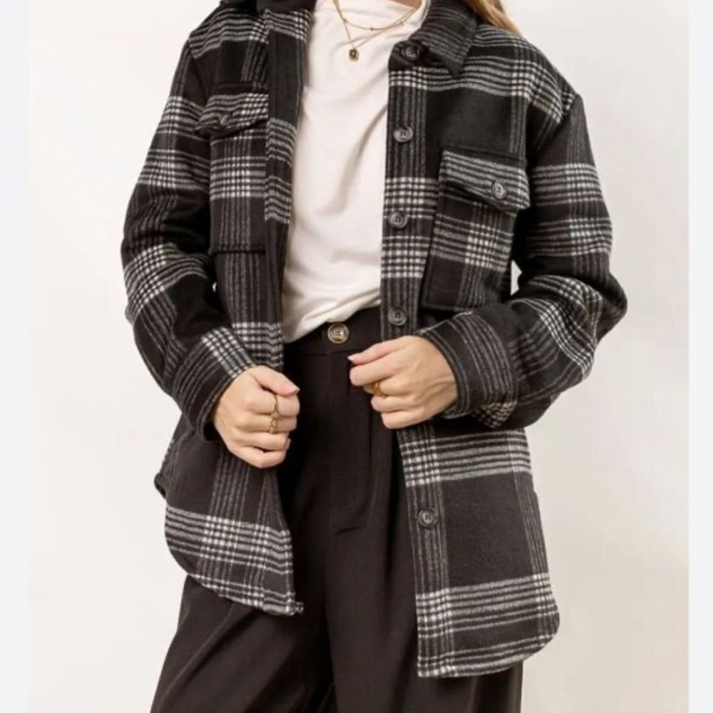 Bohme Women’s Wool Blend Oversized Flannel Shacket Shirt Jacket Sz Med